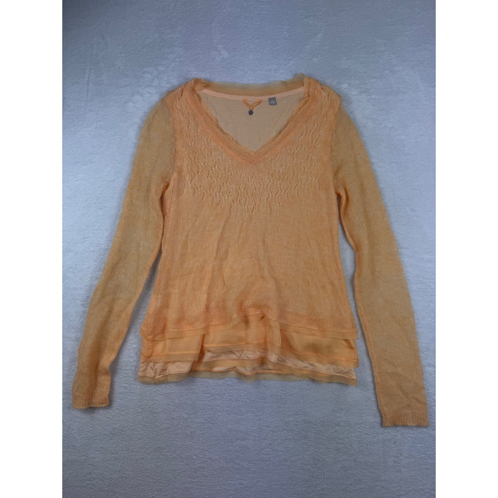 Knitted & Knotted Anthropologie Orange Alpaca Wool Layered V-Neck Sweater M
